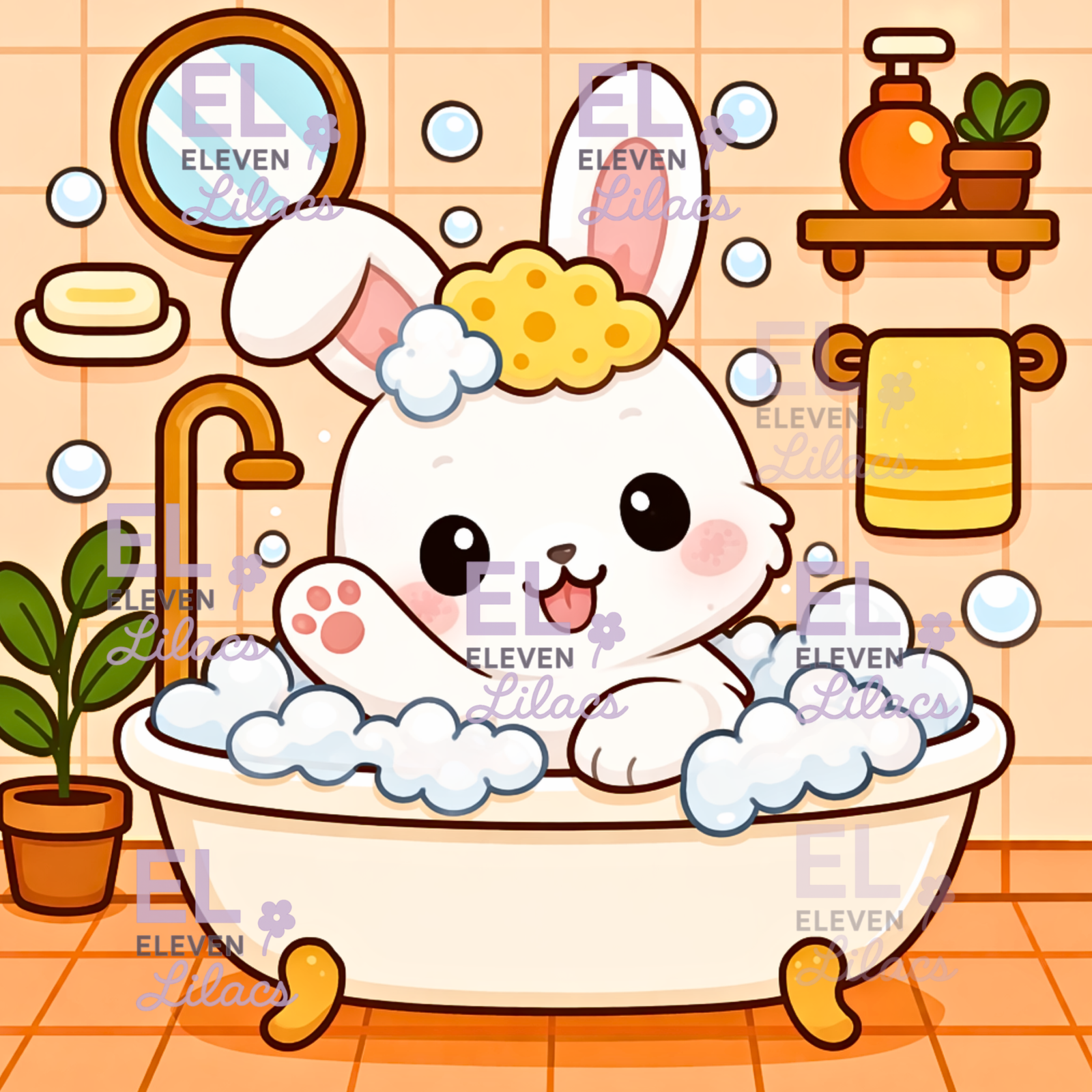 Bubble Bath Bunny Diamond Painting Kit, Kawaii Animal Diamond Art 1 Bubble Bath Bunny Diamond Painting Kit