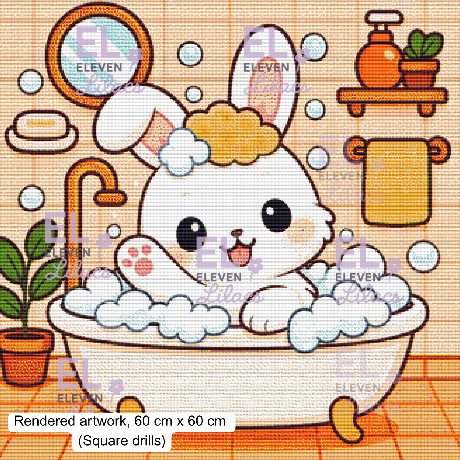 Bubble Bath Bunny Diamond Painting Kit, Kawaii Animal Diamond Art 2 Kawaii Bunny Bubble Bath, square