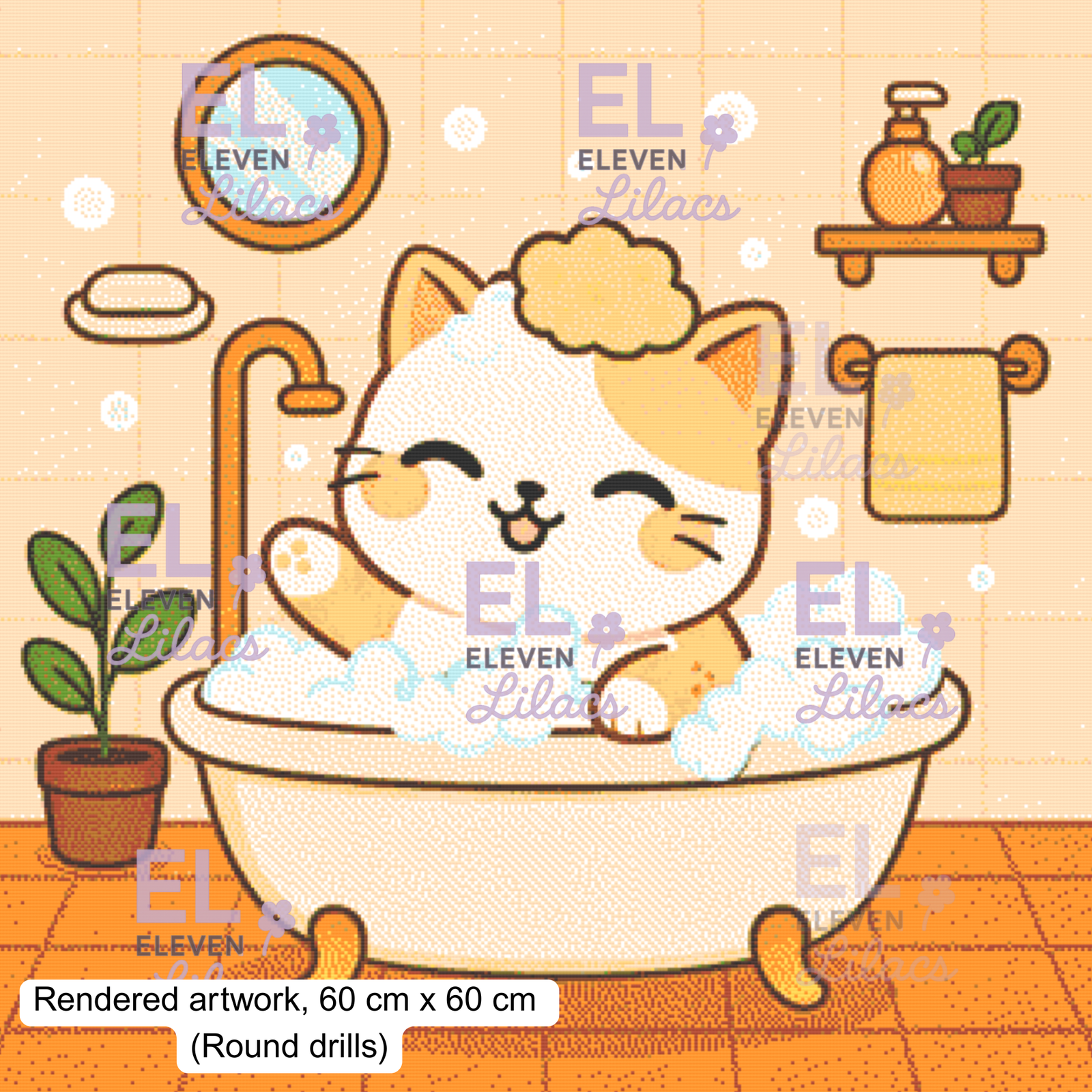 Bubble Bath Cat Diamond Painting Kit, Kawaii Animal Diamond Art 3 Kawaii Cat Bubble Bath, round
