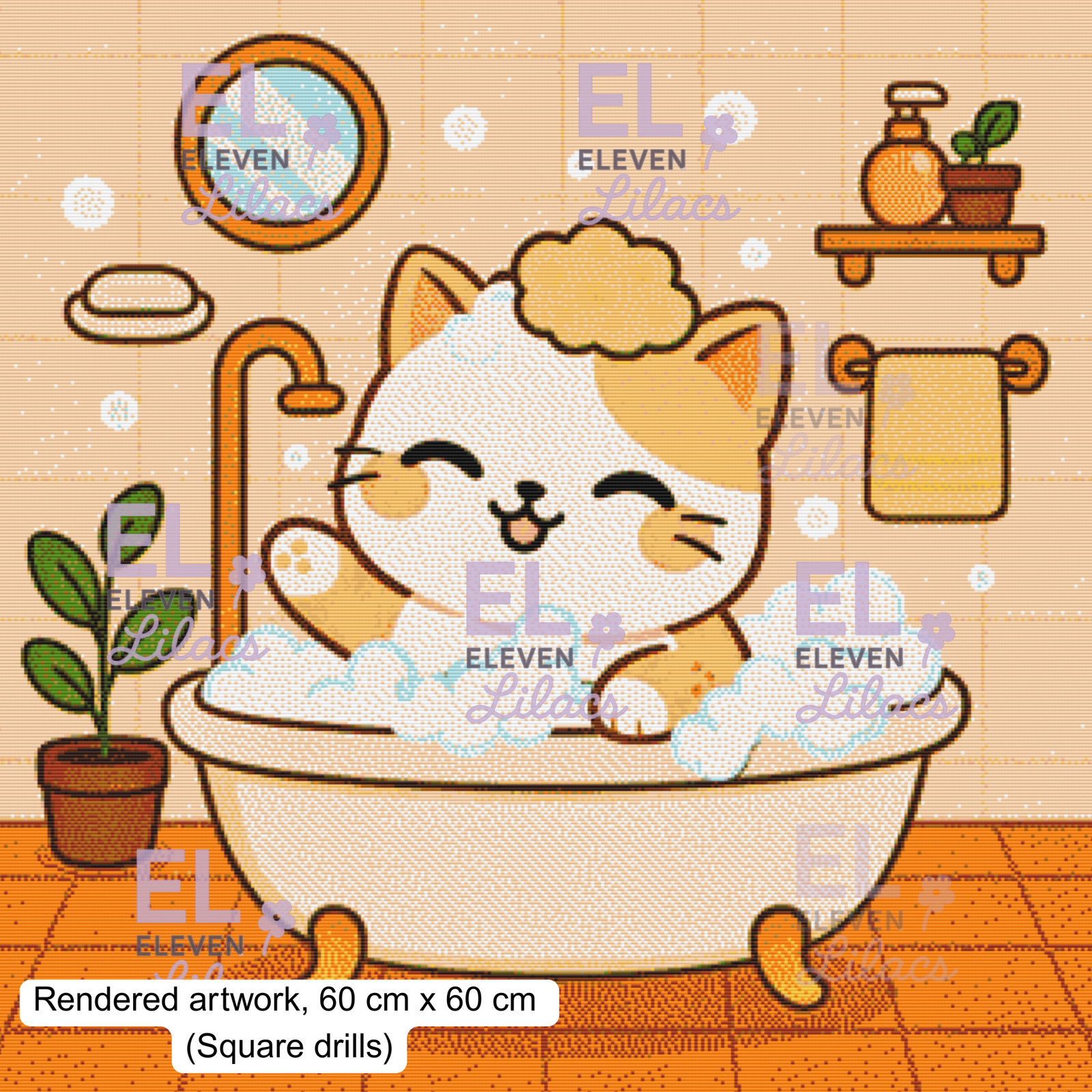 Bubble Bath Cat Diamond Painting Kit, Kawaii Animal Diamond Art 2 Kawaii Cat Bubble Bath, square