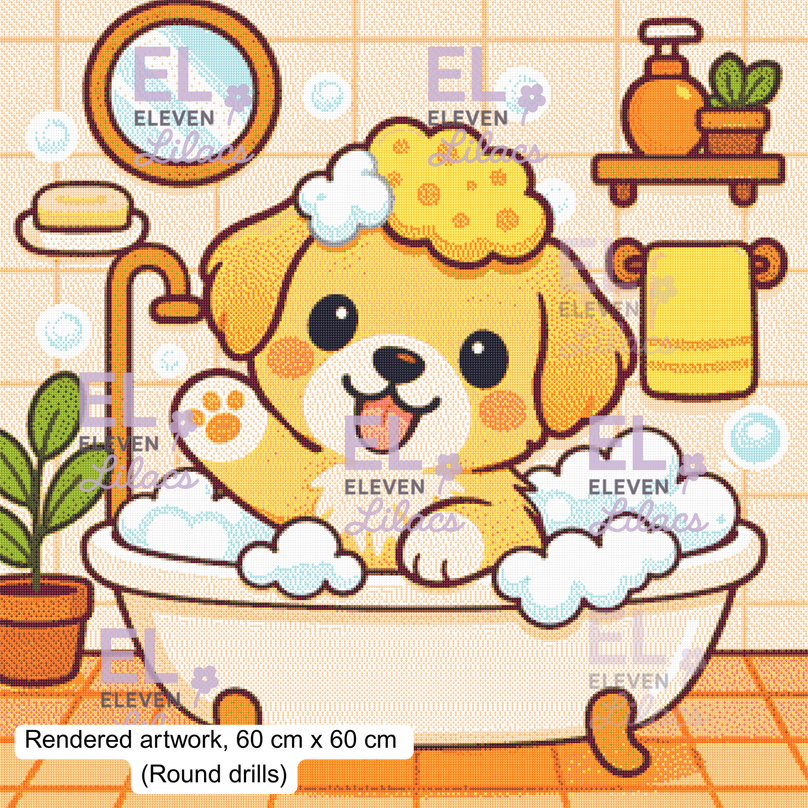 Bubble Bath Dog Diamond Painting Kit, Kawaii Animal Diamond Art 3 Kawaii Dog Bubble Bath, round