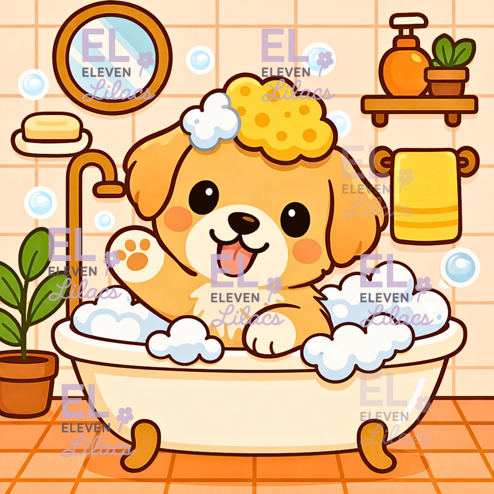 Bubble Bath Dog Diamond Painting Kit, Kawaii Animal Diamond Art 1 Bubble Bath Dog Diamond Painting Kit