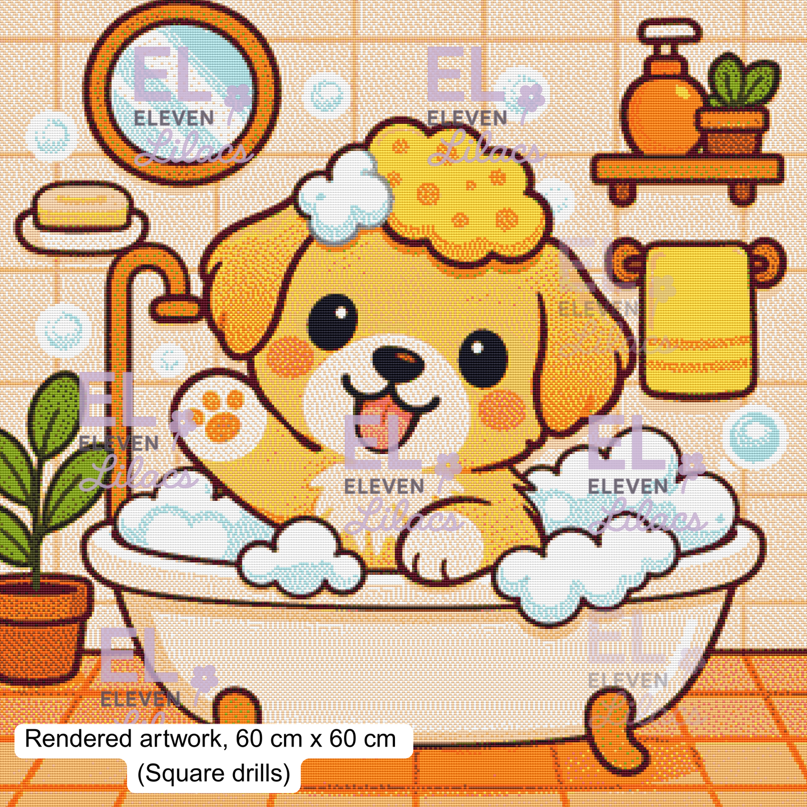Bubble Bath Dog Diamond Painting Kit, Kawaii Animal Diamond Art 2 Kawaii Dog Bubble Bath, square