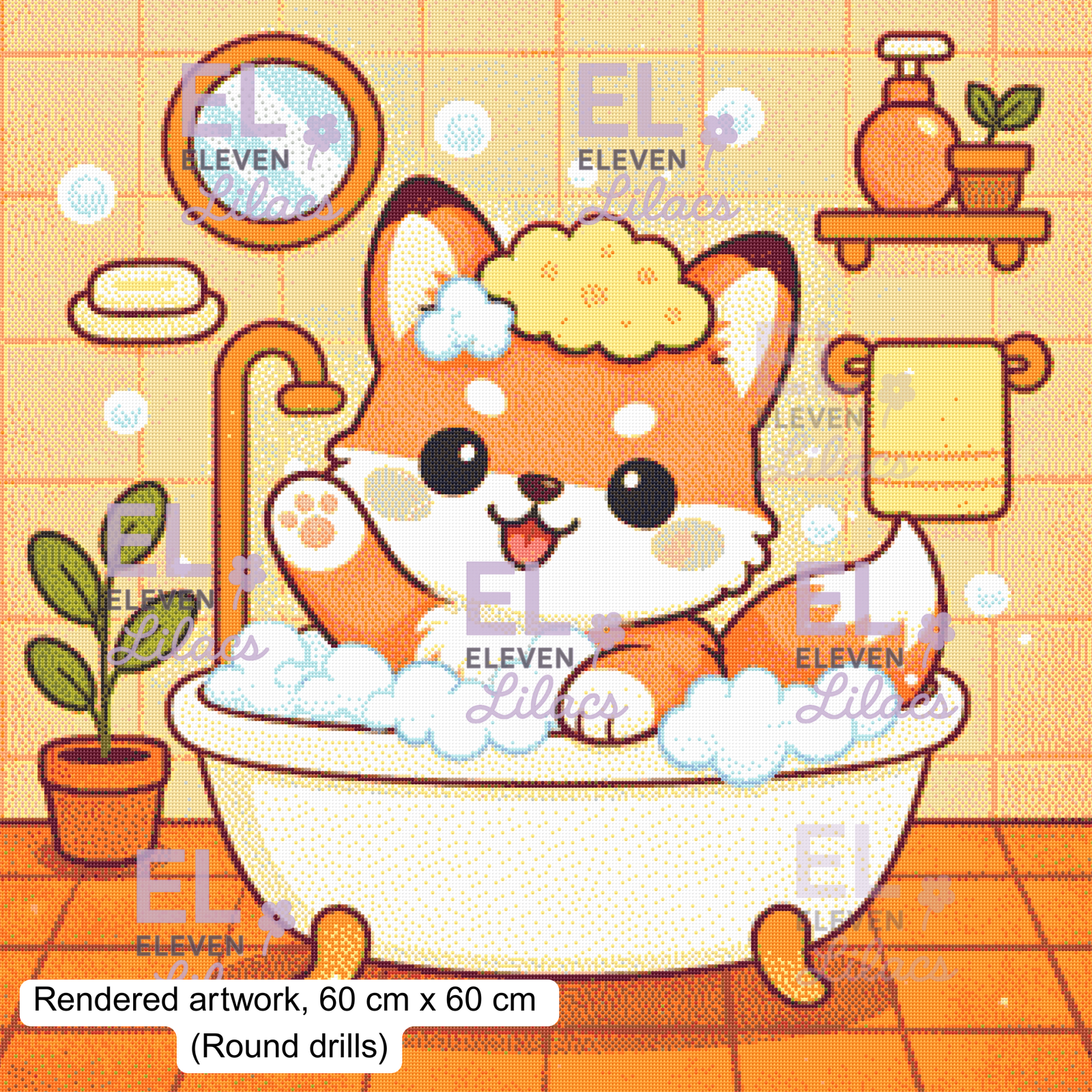 Bubble Bath Fox Diamond Painting Kit, Kawaii Animal Diamond Art 3 Kawaii Fox Bubble Bath, round