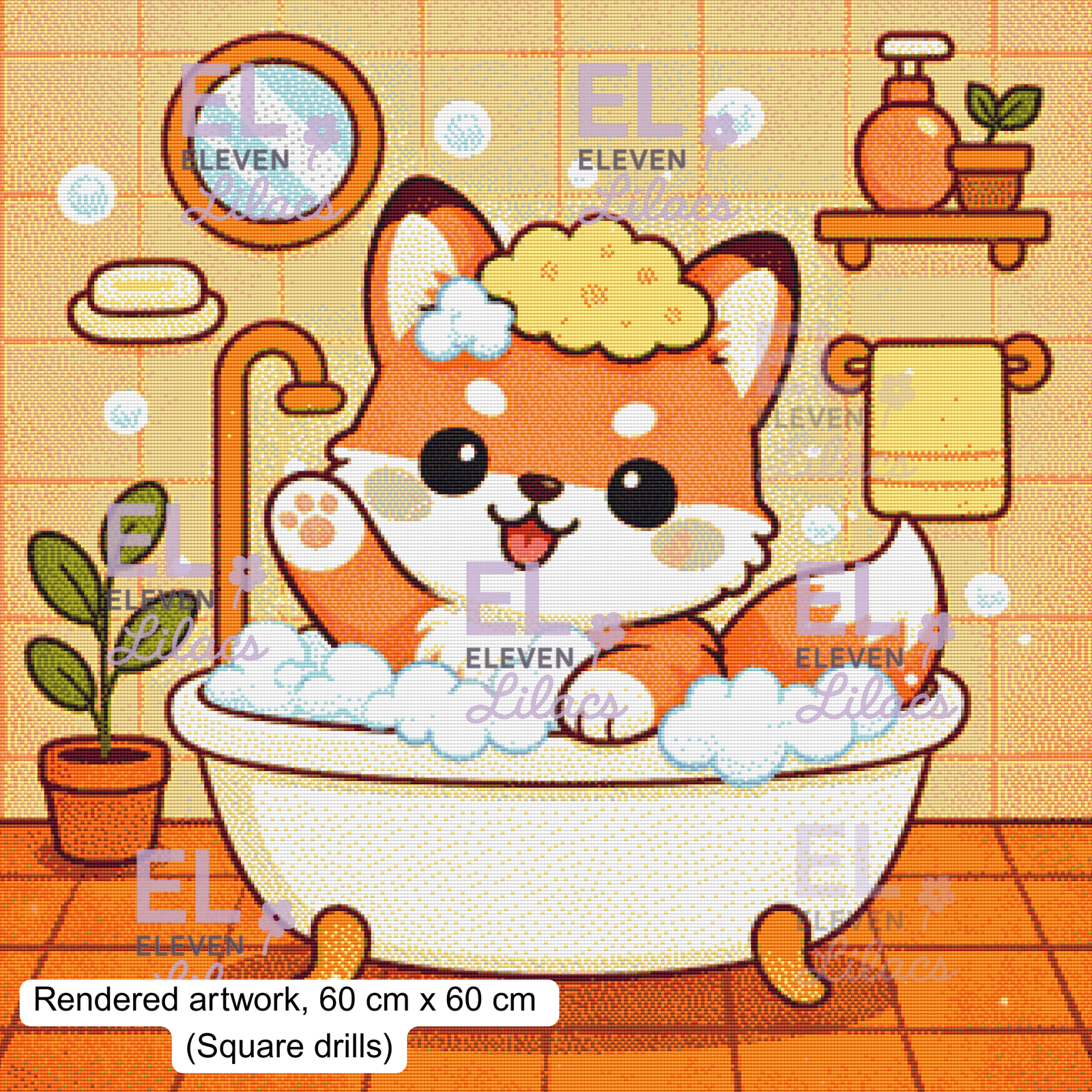 Bubble Bath Fox Diamond Painting Kit, Kawaii Animal Diamond Art 2 Kawaii Fox Bubble Bath, square
