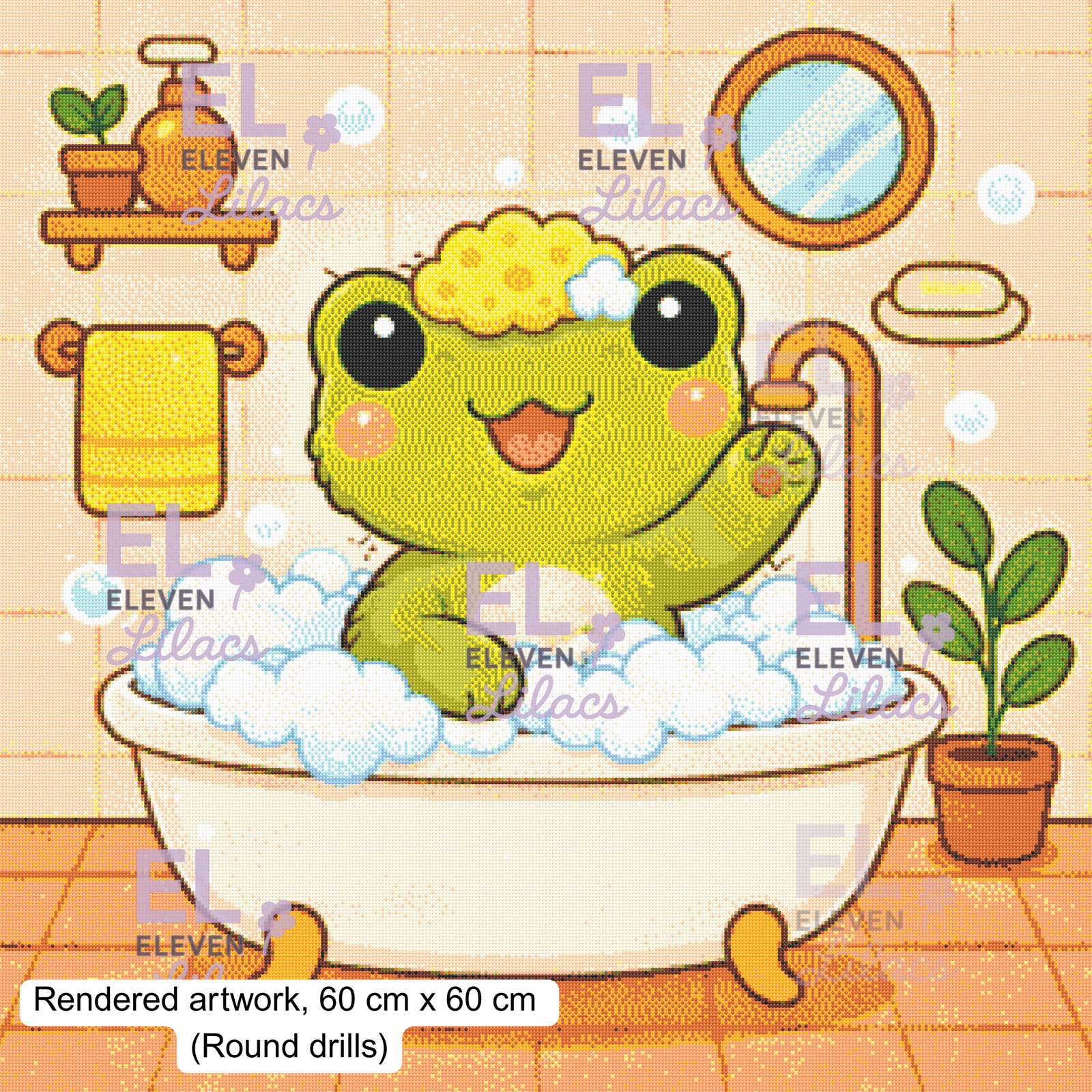 Bubble Bath Frog Diamond Painting Kit, Kawaii Animal Diamond Art 3 Kawaii Frog Bubble Bath, round