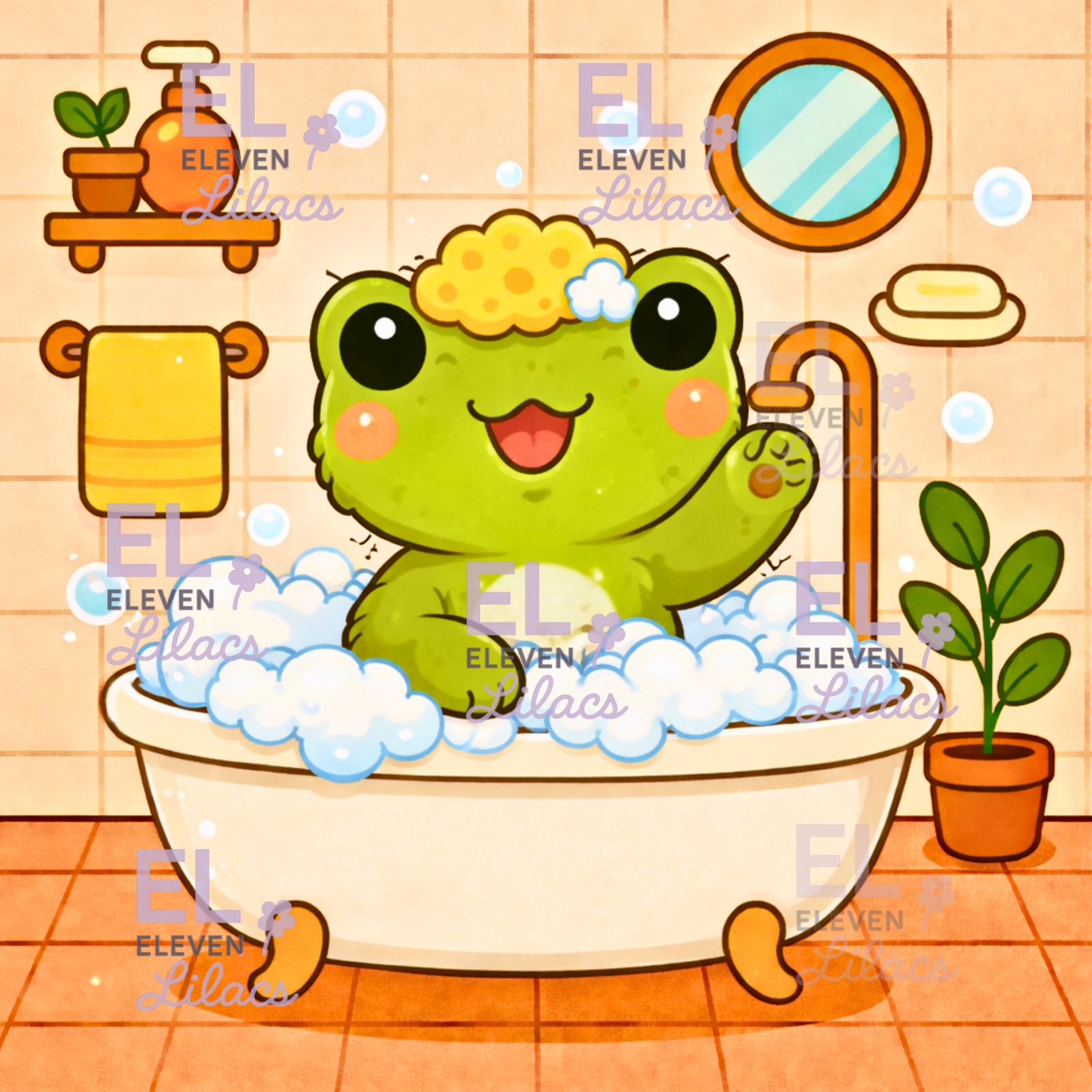 Bubble Bath Frog Diamond Painting Kit, Kawaii Animal Diamond Art 1 Bubble Bath Frog Diamond Painting Kit