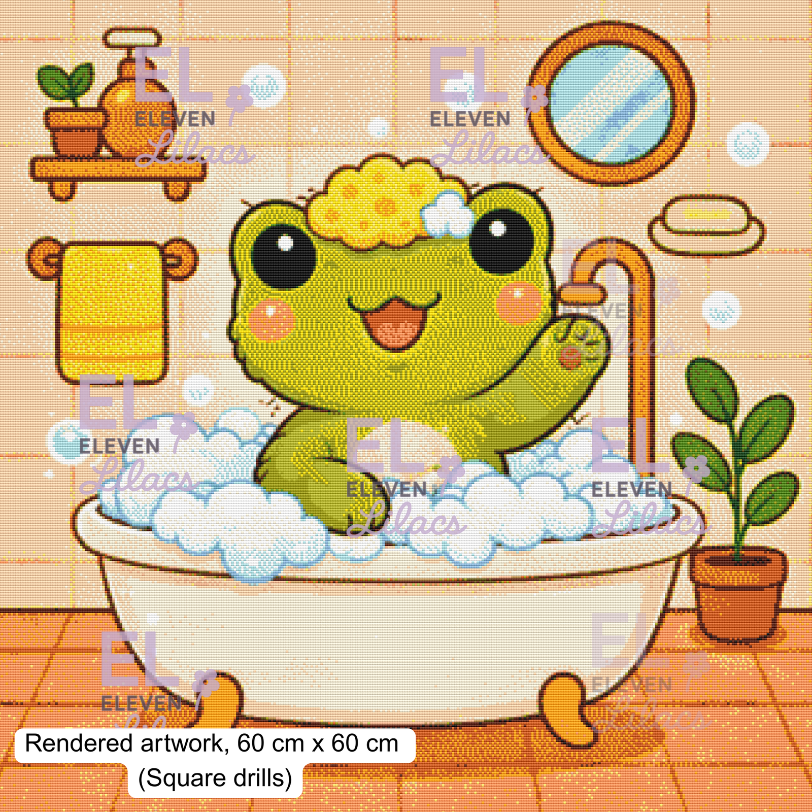 Bubble Bath Frog Diamond Painting Kit, Kawaii Animal Diamond Art 2 Kawaii Frog Bubble Bath, square