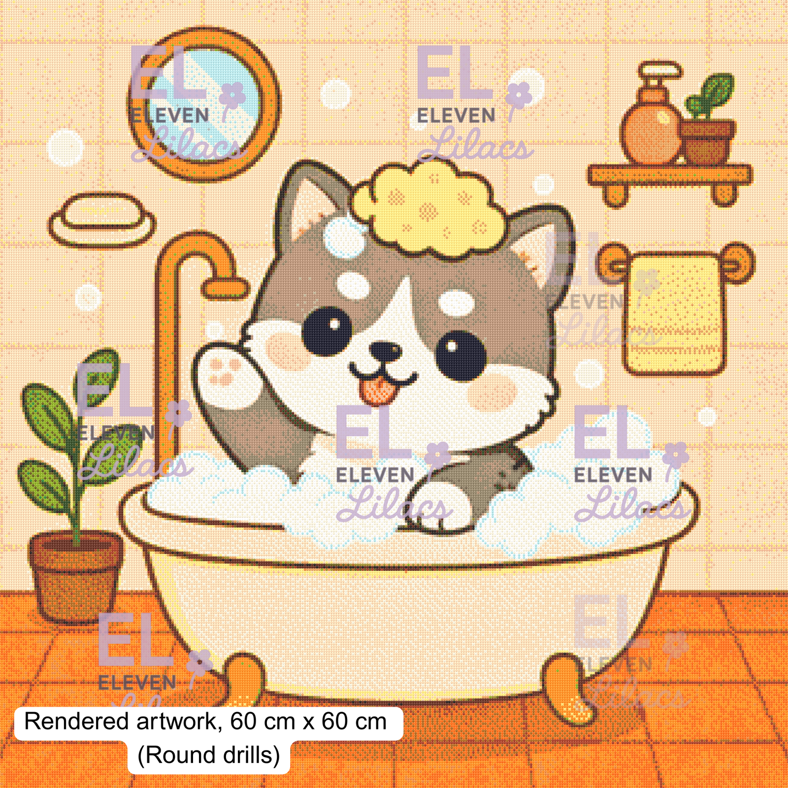 Bubble Bath Husky Dog Diamond Painting Kit, Kawaii Animal Diamond Art 3 Kawaii Husky Bubble Bath, round