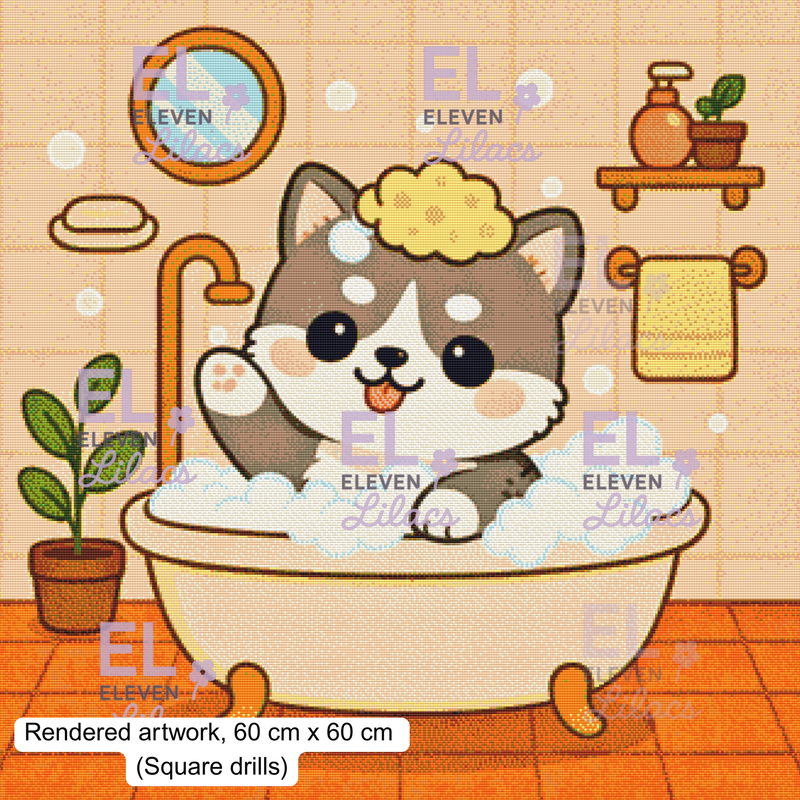 Bubble Bath Husky Dog Diamond Painting Kit, Kawaii Animal Diamond Art 2 Kawaii Husky Bubble Bath, square