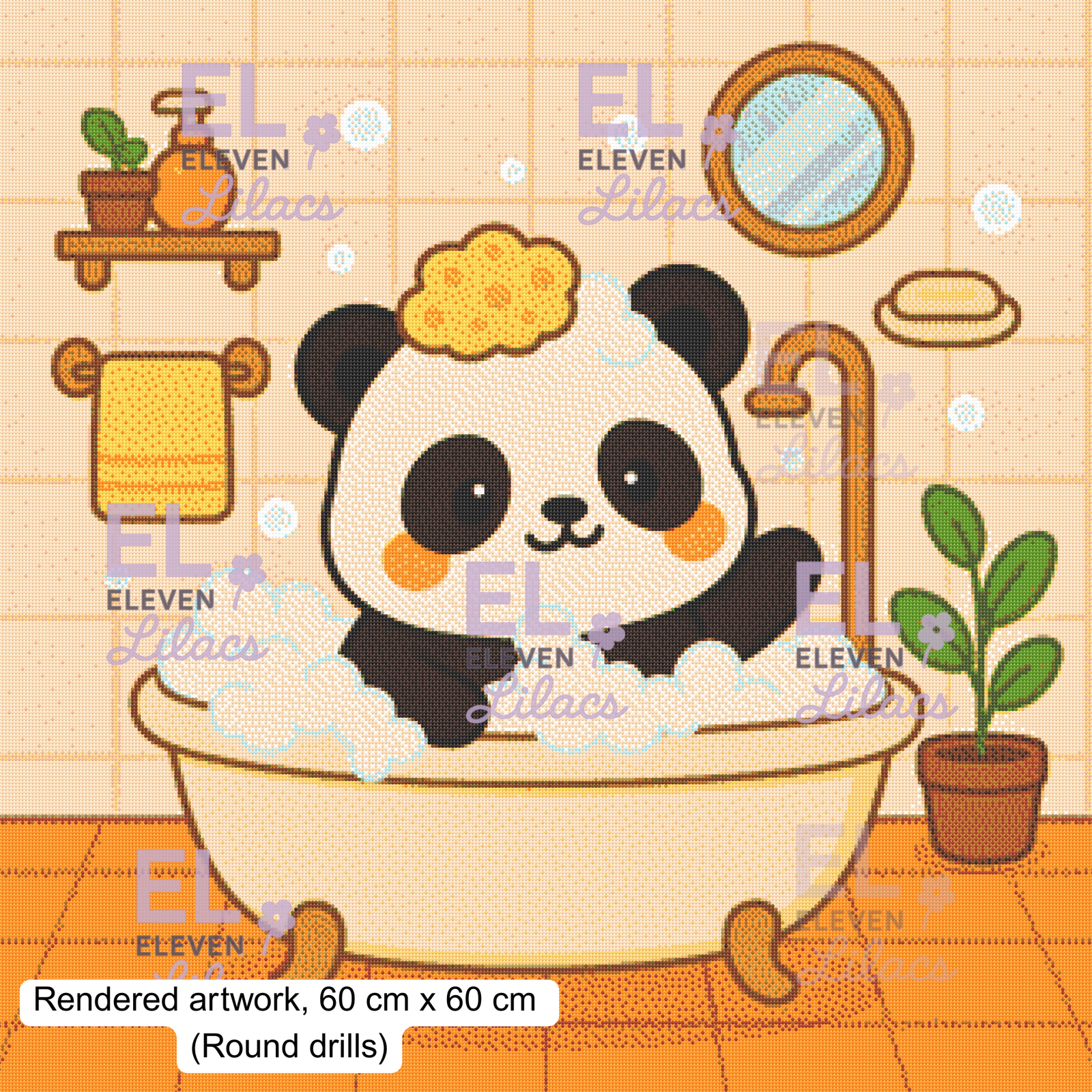 Bubble Bath Panda Diamond Painting Kit, Kawaii Animal Diamond Art 3 Kawaii Panda Bubble Bath, round