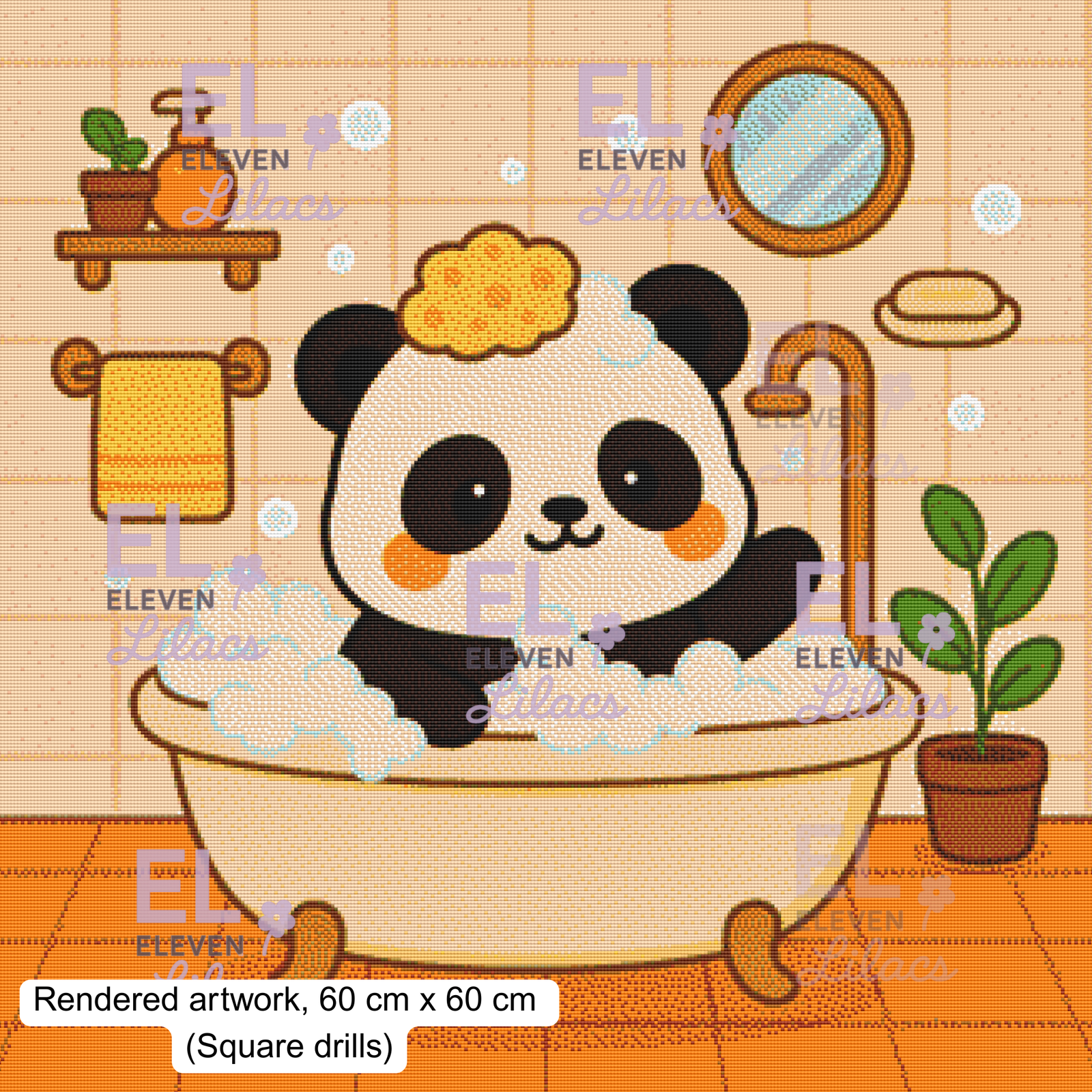 Bubble Bath Panda Diamond Painting Kit, Kawaii Animal Diamond Art 2 Kawaii Panda Bubble Bath, square