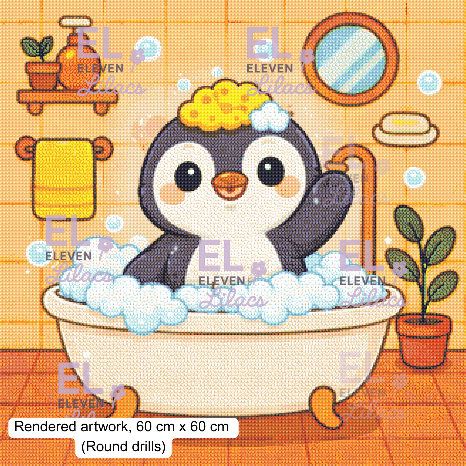Bubble Bath Penguin Diamond Painting Kit, Kawaii Animal Diamond Art 3 Kawaii Penguin Bubble Bath, round