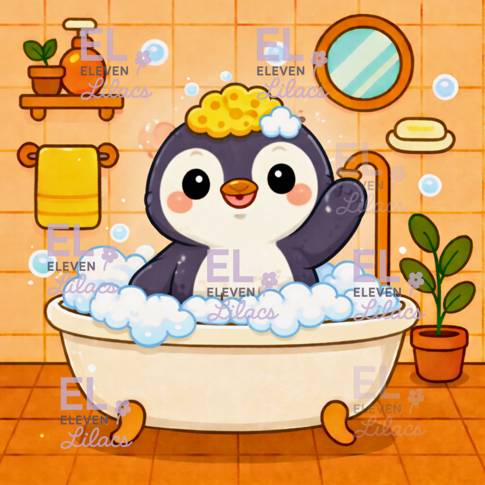 Bubble Bath Penguin Diamond Painting Kit, Kawaii Animal Diamond Art 1 Bubble Bath Penguin Diamond Painting Kit