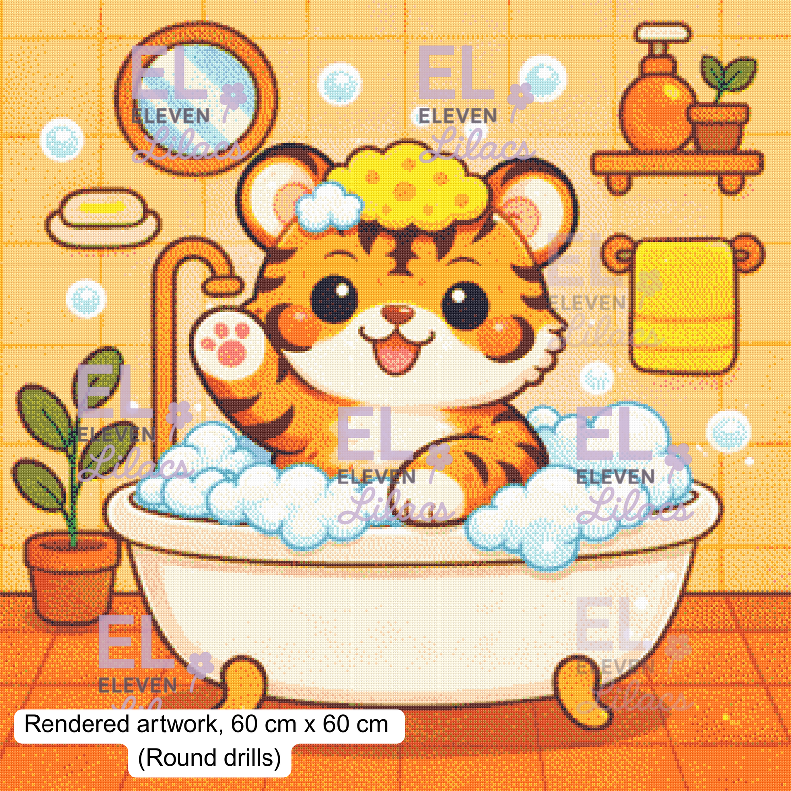Bubble Bath Tiger Diamond Painting Kit, Kawaii Animal Diamond Art 2 Kawaii Tiger Bubble Bath, round