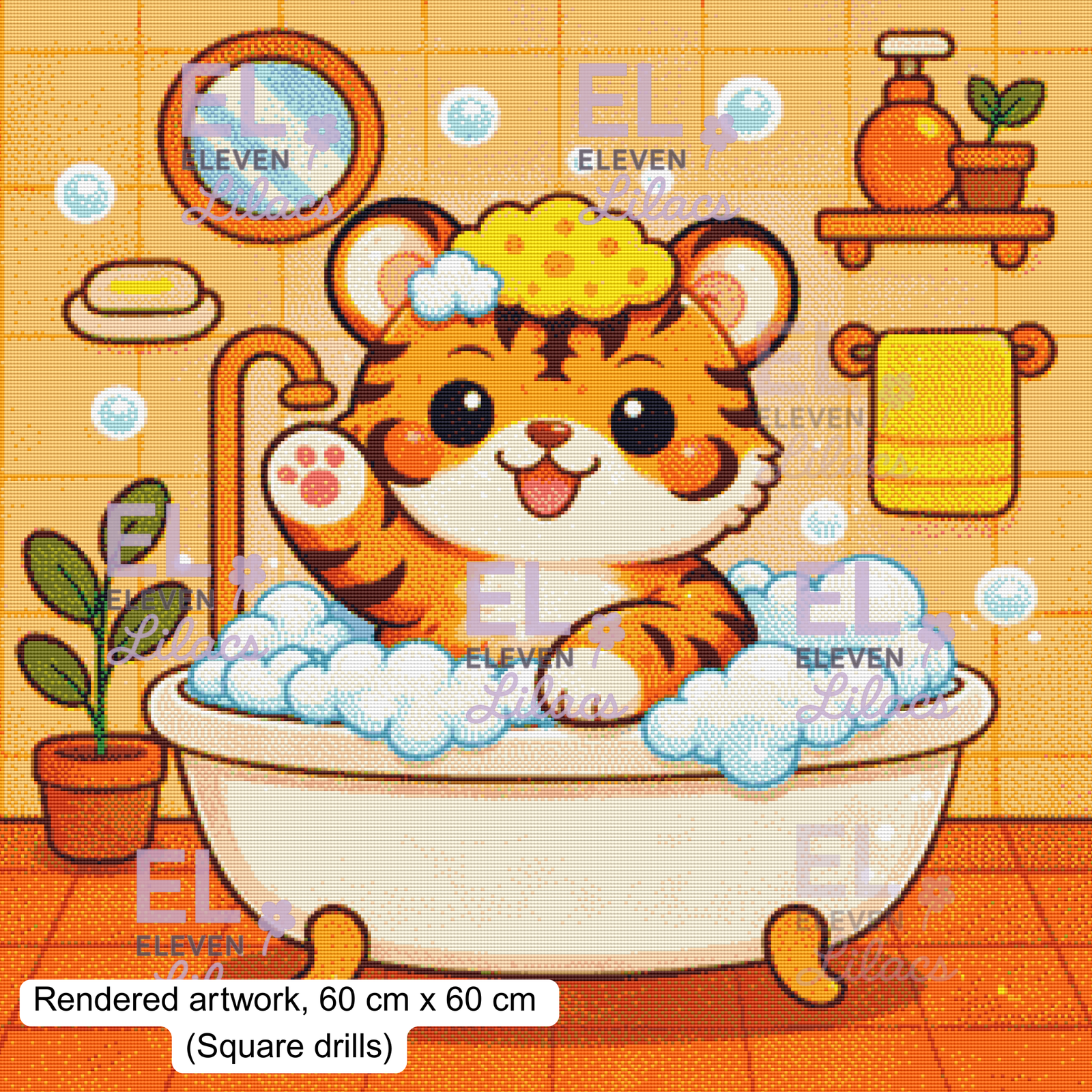 Bubble Bath Tiger Diamond Painting Kit, Kawaii Animal Diamond Art 3 Bubble Bath Tiger Diamond Painting Kit sq