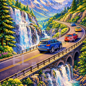 Mountain Waterfall Scenic Drive Diamond Painting Kit