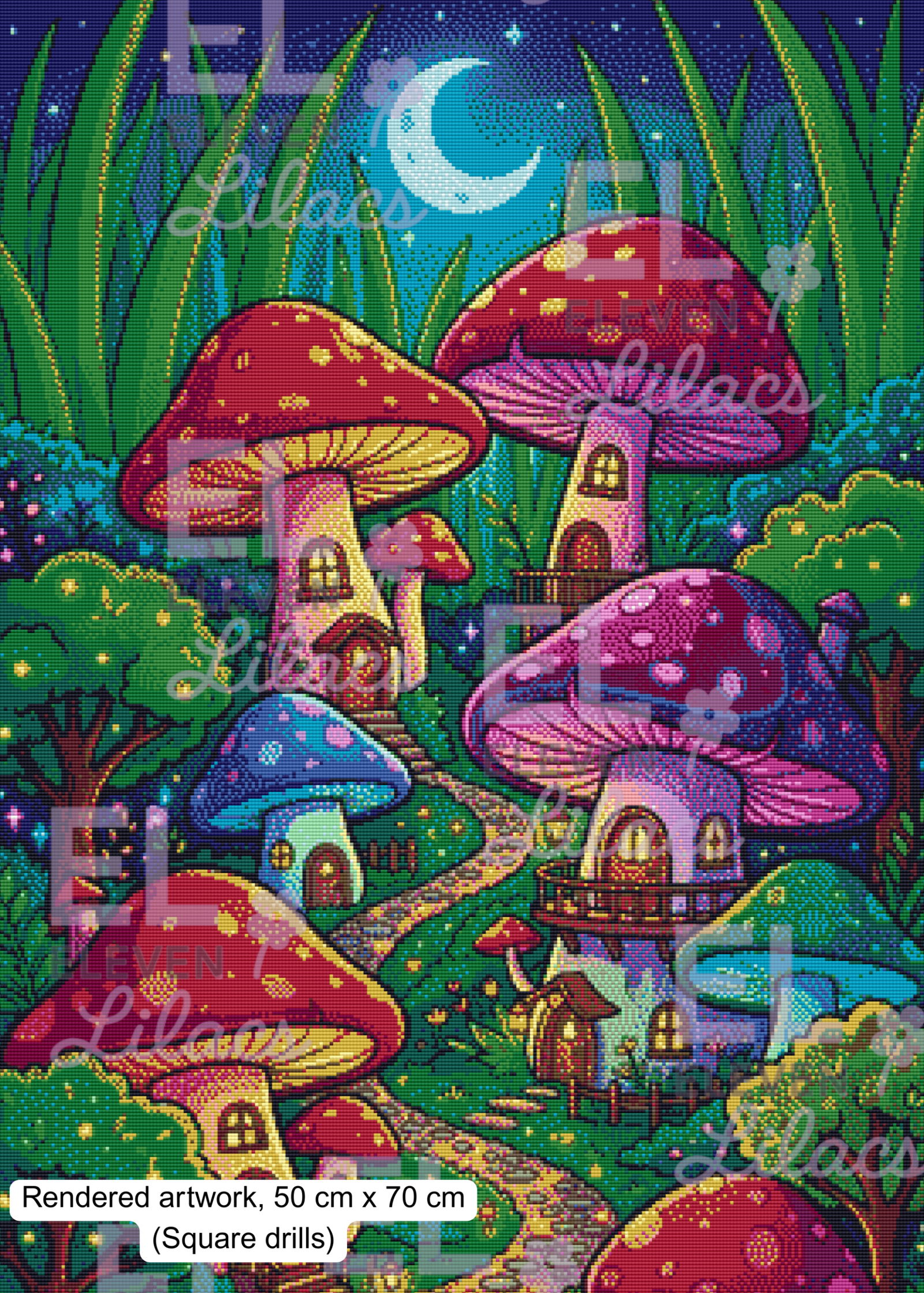 Mushroom Village Diamond Painting Kit, Fantasy Cottagecore Forest Diamond Art 2 Mushroom Village Diamond Painting Kit, square