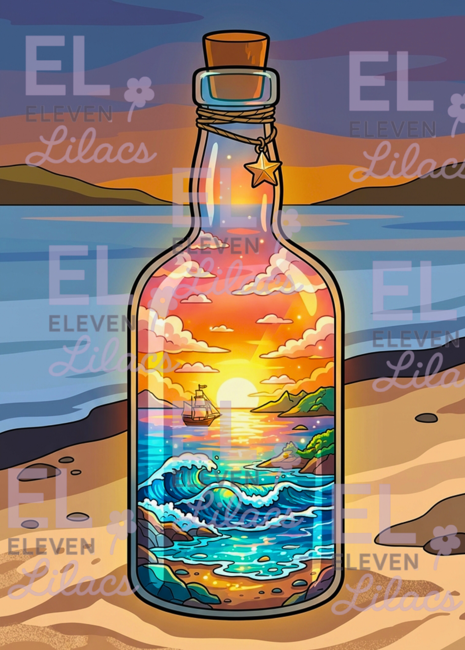 Ocean Sunset Bottle Diamond Painting Kit, Fantasy Sea Landscape Art, Mini World Diamond Art 1 Ocean Sunset Bottle Diamond Painting Kit