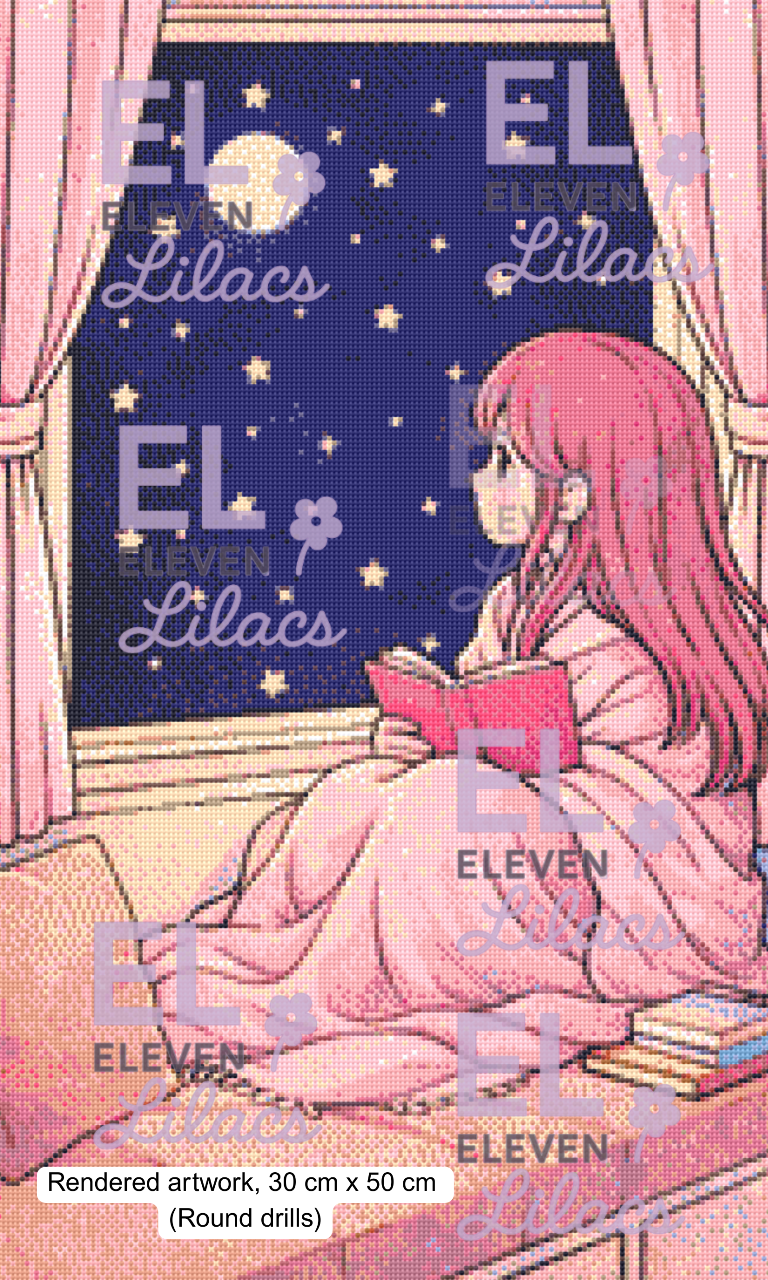 Cozy Window Nook Diamond Painting Kit, Girl Reading Under Stars (30cm x 50cm, Round Drills) 2 Cozy Window Nook Diamond Painting Kit round