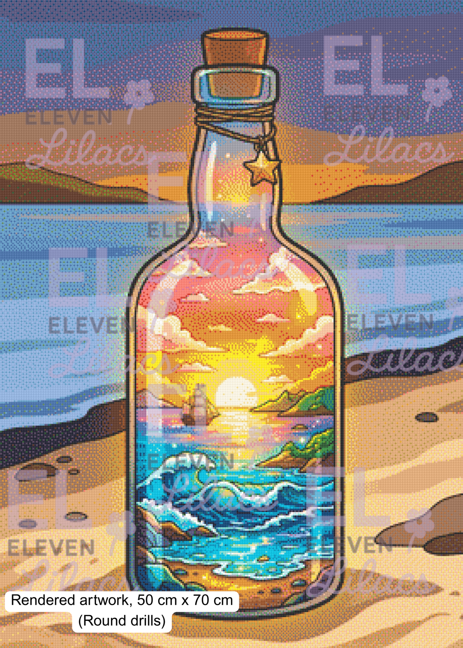 Ocean Sunset Bottle Diamond Painting Kit, Fantasy Sea Landscape Art, Mini World Diamond Art 3 Ocean Sunset Bottle Diamond Painting Kit, round